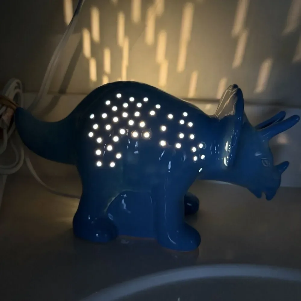 Dinosaur Triceratops Night Light Blue Desk Lamp Decor Plug In Children’s Bedside